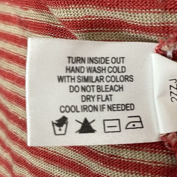 Orvis M Red Striped 100% Linen T-shirt Jersey Knit Split Neck Short Sleeves - Picture 9 of 10